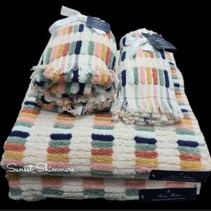 6 Piece BROOKS BROTHERS Colorful Mosaic Tile THICK PLUSH TURKISH Towel Set New